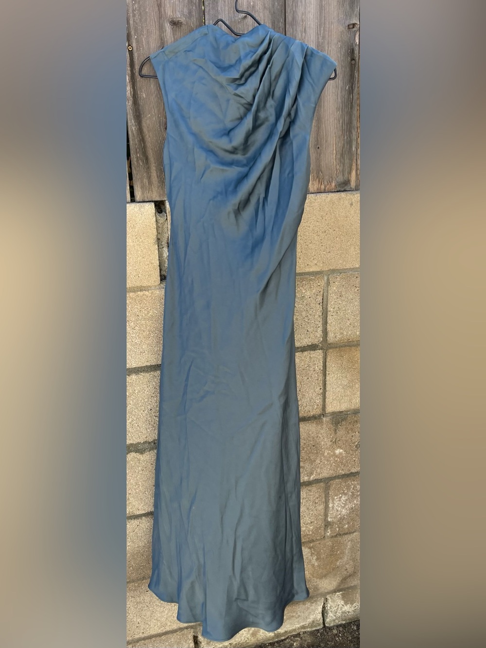 ANINE BING Samantha Dress Steel Blue 100% Silk Satin Mock Neck Bias Cut Size S - Picture 4 of 16